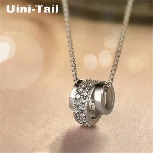 Uini-Tail hot new 925 sterling silver size circle micro-inlaid necklace Korean fashion temperament trend hypoallergenic jewelry