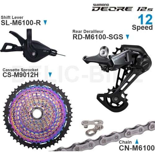 SHIMANO DEORE M6100 12speed Groupset with Right Shifter Rear Derailleur Chain and 11-50T 52T Colorful Cassette Sprocket Original