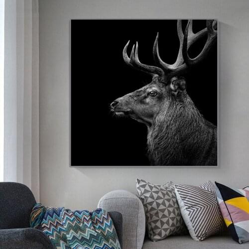 Poster Black and White Animal Painting Canvas Home Room Decor Wall Art Prints Deer Picture for Home Design Frameless