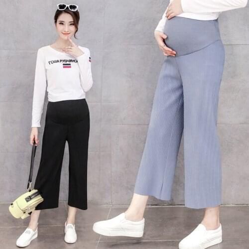 Pregnant women pleated wide-legged pants 2018 spring new fashion maternity plteated trousers solid color belly capris