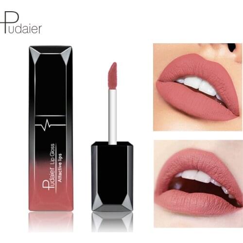 Pudaier Nude Waterproof Matte Lipstick Velvet Glossy Lip Gloss Lip Balm Sexy Red Lip Tint Women Fashion Makeup Lipgloss