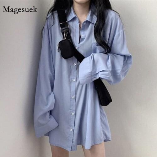Plus Size Cardigan Casual Blue White Women Long Shirts Spring Autumn Loose Blouse Women Long Sleeve Solid Female Clothing 12506