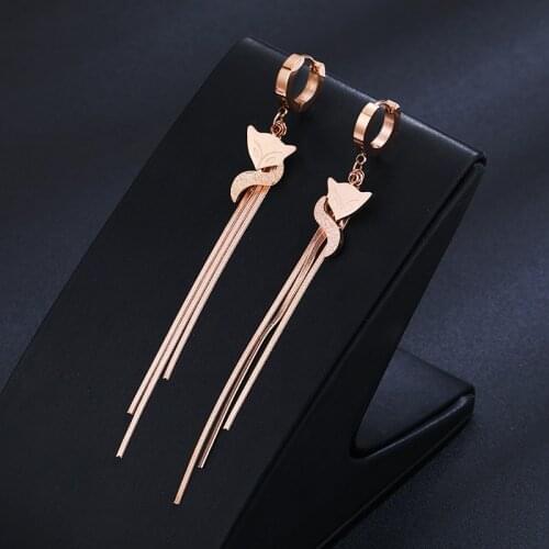 Titanium steel frosted fox ear clip stainless steel rose gold tassel earrings simple fashion butterfly earrings womens earrings