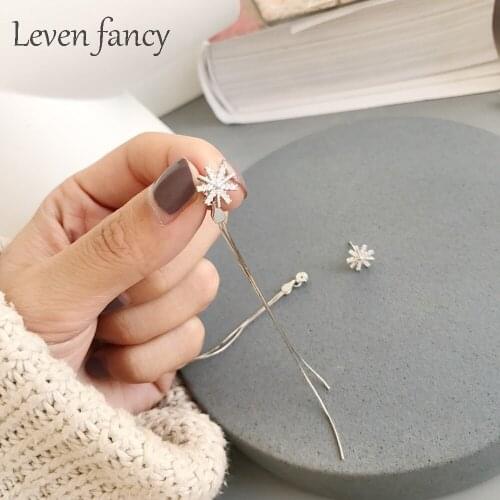 Snake Bone Snowflake Long Chain Tassel Fringed Drop Earrings Sterling Silver 925 Jewelry Gift For Her Dangle Earring For Wedding