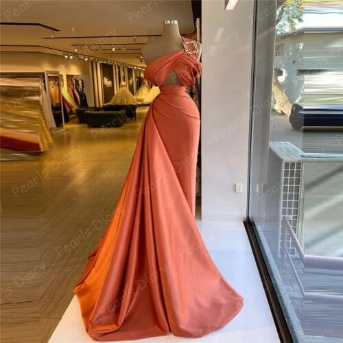 Chic One Shoulder Satin Evening Gowns Women Trumpet Prom Dresses Long Train Custom Made Plus Size Pageant Dress 2021