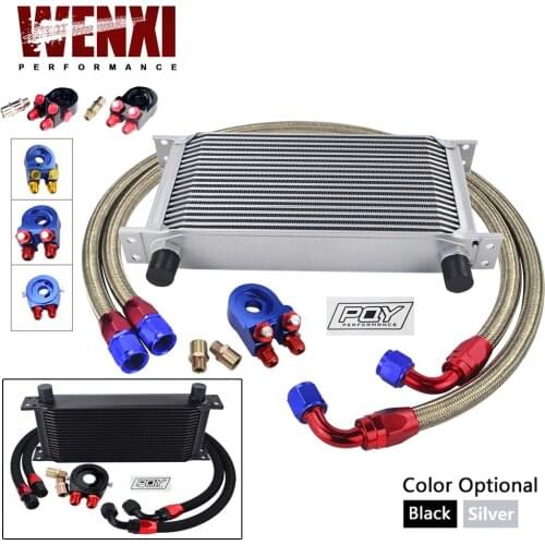 UNIVERSAL 19 ROWS OIL COOLER KIT +OIL FILTER SANDWICH + STAINLESS STEEL BRAIDED AN10 HOSE WITH WX STICKER+BOX