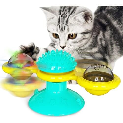 Windmill Cat Toy Bottom Suction Cup Design Built-In Catnip Ball Luminous Ball Cat Cleaning Toy Cat Cleaning Toy With Toothpaste
