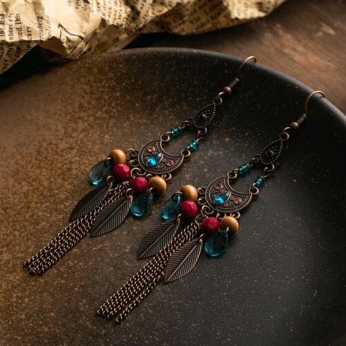 Vintage Boho Long Tassel Drop Earrings Colorful Beads Ethnic Earrings for Women Girls Fashion Indian Jewelry Accessories 2019