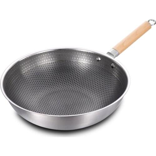 32cm Uncoated Wok Stainless Steel Wok 1.8mm Thick No Rust Cooker PanFor Gas Stove