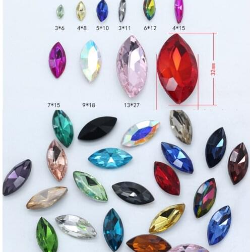 All Colors all size navette Glass Crystal POINTED BACK Rhinestones foiled fancy stones 4x8mm 5x10mm 6x12mm 7x15mm