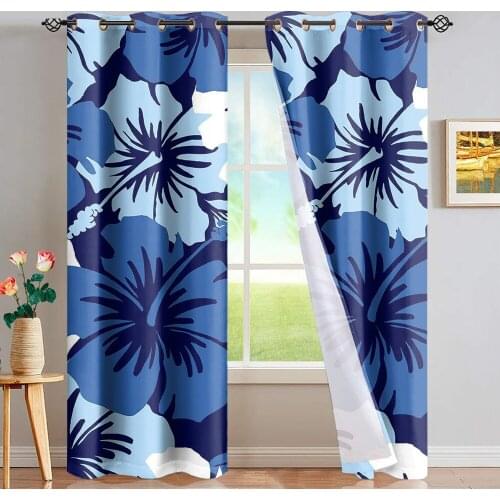 DARMIAN Polynesian Hibiscus Flowers Pattern Curtain Heat Insulated and Full Light Blocking Grommet Window Draperies Set of 2
