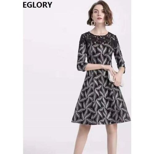 M-3XL Dress Vestidos De Fiesta 2020 Spring Summer Party Women Hollow Out Lace Embroidery Patchwork Golden Leaves Pattern Dress