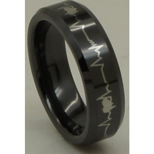 6mm width heart beating waver design black hi tech scratch proof ceramic ring 1pc