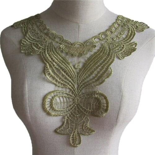 Embroidery womens chest lace false collar gold thread material sewing DIY clothing craft supplies accessories 1 piece for sale