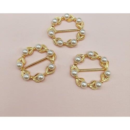 10pcs Metal Round Bikini Connectors Rhinestone Pearl Buckle For Hair Accessories