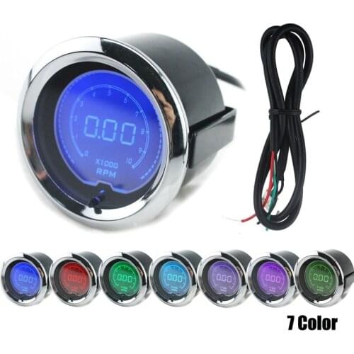12V 2''52MM Universal LCD Digital 7 Color Backlight Display Tachometer 0-10000 RPM Gauge /Car Motor Gauge 2 inch tachometer New