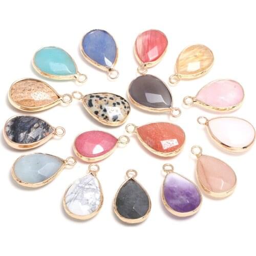 Natural Stone Pendants Waterdrop Shape Faceted Agates Crystal Semi Gemstones Chakra Healing Charms for Jewelry Making 2 Pcs