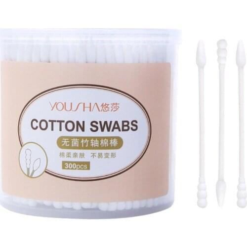 300 Pcs Boxed Disposable Degreasing Cotton Cleaning Swabs Stick Double-Headed Cotton Swabs Spiral Head Makeup Remover E1058