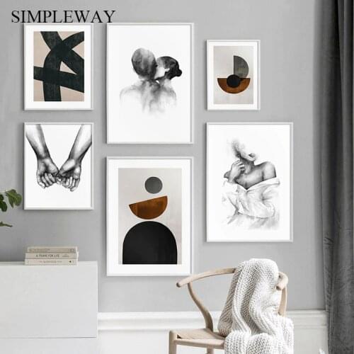 Hand with Hand Abstract Canvas Painting Nordic Poster and Print Retro Wall Art Decoration Picture Modern Living Room Home Decor