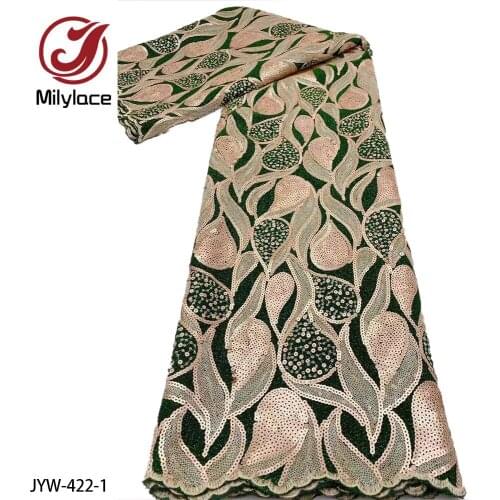 African Embroidery Tulle Lace High Quality 2021 African French Net Mesh Fabric with Coloful Sequin for Party Dress JYW-422