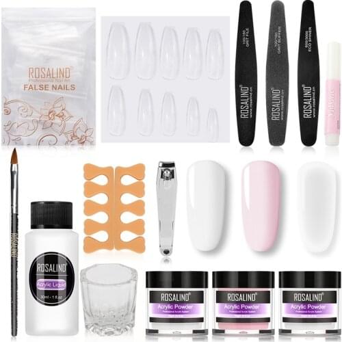 ROSALIND Dipping Acrylic Nail Kit Carve Crystal Powder Nail Gel For Nail Extension Builder Manicure Set Acrylic Powder Tool Set