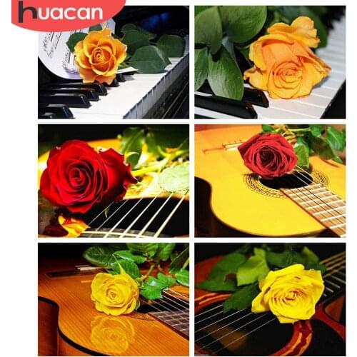 HUACAN 5d Diamond Painting Rose Mosaic Piano Wall Art Decor DIY Diamond Embroidery Flower Handicraft Handmade Gift