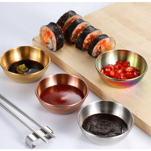 1/2Pcs Golden Sauce Dish Appetizer Serving Tray Stainless Steel Sauce Dishes Spice Plates Kitchen Supplies Plates Spice Bowl