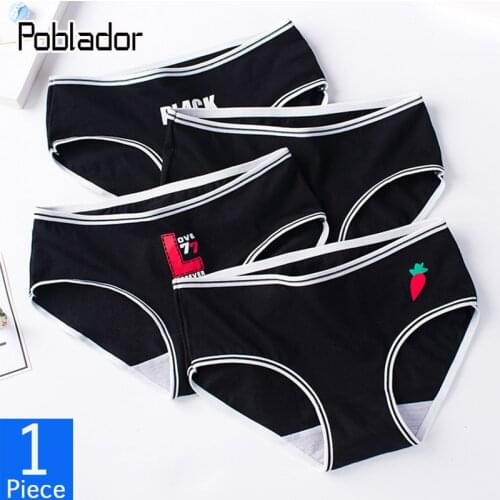 Poblador Black Series Sports Womens Cotton Panties Underwear Seamless Briefs Mid Rise Cute Print Panty Comfort Lady Lingerie