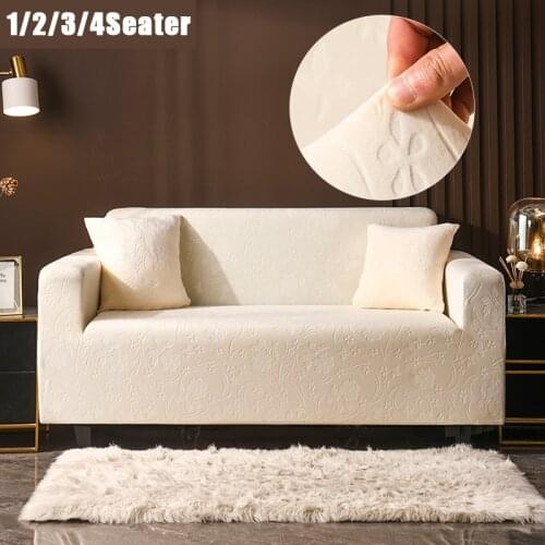Solid Beige Crystal Velvet Carving Elastic Stretch Sofa Cover All-inclusive Sectional Slipcover Sofa Covers for Living Room