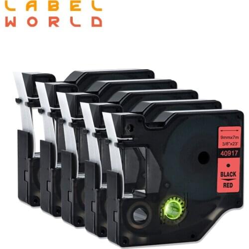 Label World 40917 label tape black on red ribbon Compatible for Dymo D1 printer 40917 9mm label tape 5PACK