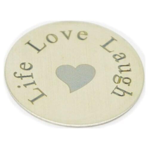 Hot sale stainless steel 22mm floating pendant round plate life love laugh for 30mm glass lockets