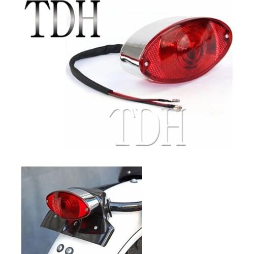 Chrome Red Lens Motorcycle Cat Eye Taillight Brake Stop Lamp Licence Plate Lights For Harley Custom Chopper Softail Cafe Racer