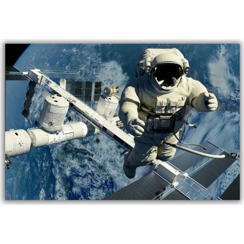 HT018 Spectacular Universe Earth And Moon Space Station Astronaut Silk Fabric Poster Art Decor Indoor Painting Gift