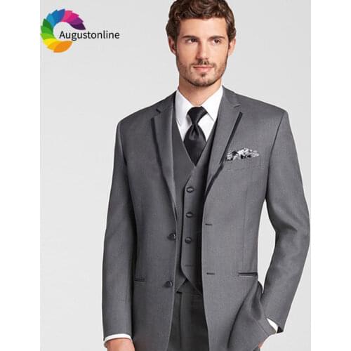 Italy Style Custom Made Grey Men Suits for Wedding 3 Pieces Pants Vest Best Man Blazers Jacket Slim Fit Groom Tuxedos Prom Wear