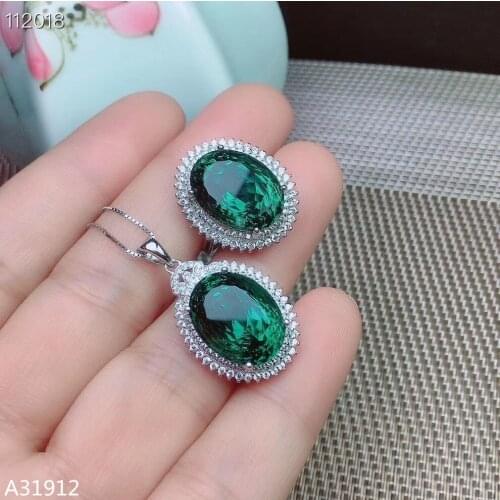 KJJEAXCMY Boutique jewelry 925 Sterling Silver Green Crystal Girl Necklace Pendant Set Free Shipping Oval Faceted