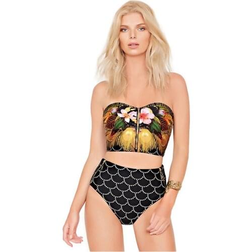 Bikini Set 2018 Sexy Zipper Swim Wear Bathing Suit Women Print Swimwear Bandeau Bikini Woman High Waist Swimsuit Maillot de Bain