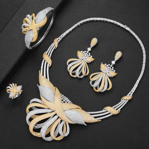 LARRAURI 4PCS Full Cubic Zirconia Nigerian African Women Wedding Jewelry Sets Bridle Dubai Engagement Party Jewelery Sets 2020