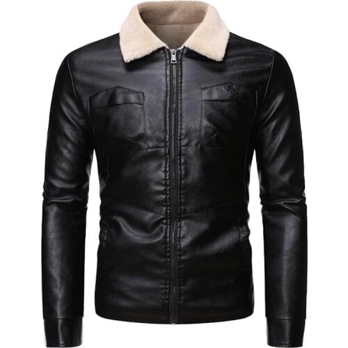 Leather jacket mens fall/winter lambskin jacket mens fall/winter fur high-quality thickened motorcycle artificial leather Cost