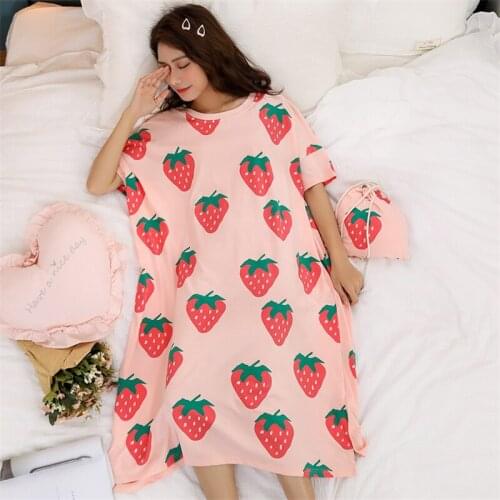 Summer Oversized Loose Women Cartoon Sleep dress Leisure Short Sleeve Thin Nightgowns Printing Fruits Big Size pijama mujer