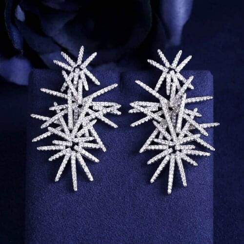 JaneKelly Fashion AAA cubic zirconia fireworks shaped full stones drop earrings ,gorgeous womens accessaries,white colour