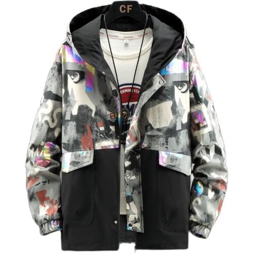 Spring and autumn jacket men casual jacket 2021 new print plus size coat