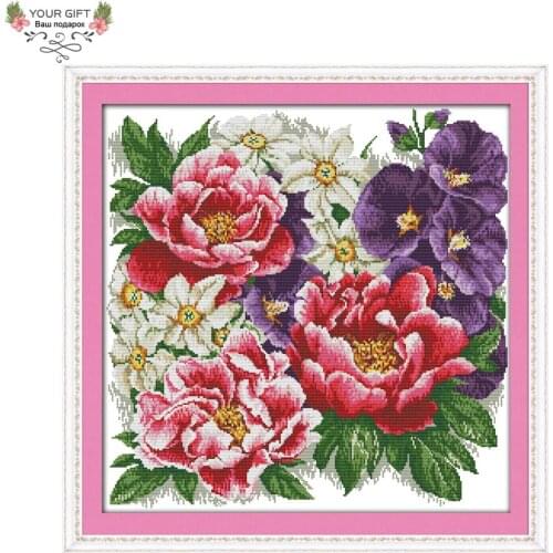 Joy Sunday A Bunch Of Vigorous Flowers H511 14CT 11CT Stamped and Counted Home Decoration Flowers Embroidery Cross Stitch Kits