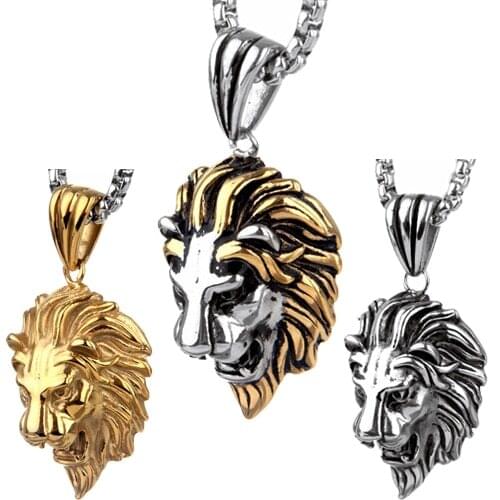 New Arrive Stainless Steel Lion King Head Pendant Mens Boys Jewelry Fashion Pendant Necklace With Free Box Link Chain 24