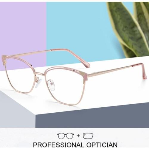 ZENOTTIC Cat Eye Prescription Glasses Frame Women Anti Blue Ray Photochromic Eyewear Metal Optical Myopia Progressive Eyeglasses