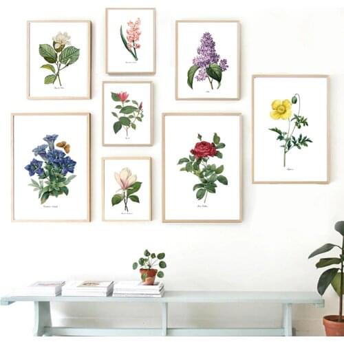 P.J. Redoute Flowers Vintage Posters and Prints Antique Flower Botanical Art Canvas Painting Wall Pictures for Living Room Decor