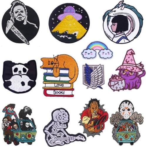 Punk Rock Patch Embroidered Patches For Clothing Spirite Away Striped Badge Iron-On Patterned Patch Child Sticker For Clothes