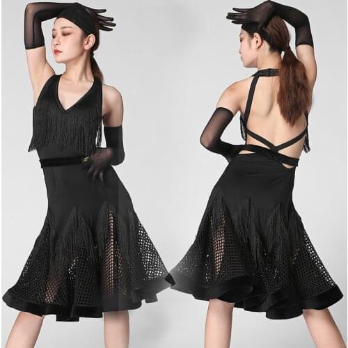 Latin Dance Dress Women Sexy Sleeveless Backless Tassel Performance Dresses Tango Salsa Cha Cha Samba Rumba Stage Wear DNV13705