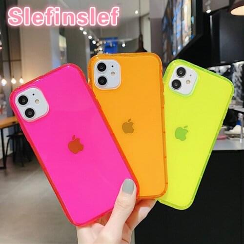 Fluorescent Color Shockproof Phone Case For iPhone 11 Pro Max XR X XS Max 7 8 Plus Neon Case Soft TPU Clear Phone Cover