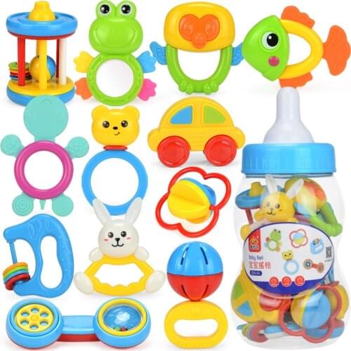 Early education parent-child Teething Baby stage baby Silica gel Feeding bottle Shaking bell Childrens Toys Collecting gifts