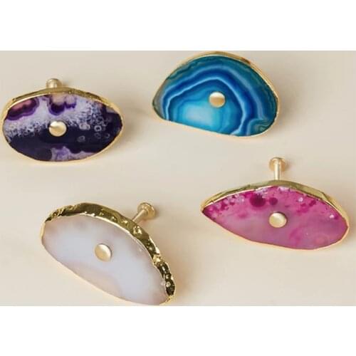 Qiansi Nordic Style Luxurious Natural Agate Cabinet carnelian Knob Drawer Pull Furniture Handles Brass Crystal Knob Simple life